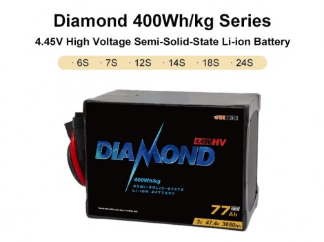 Diamond 400Wh/kg Series 4.45V High Voltage Semi-Solid-State Li-ion Battery 6S 7S 12S 14S 18S 24S 77000mAh