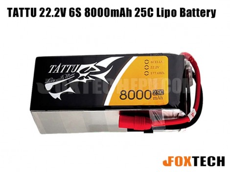 TATTU 22.2V 6S 8000mAh 25C Lipo Battery with Amass AS150 Discharge Connector