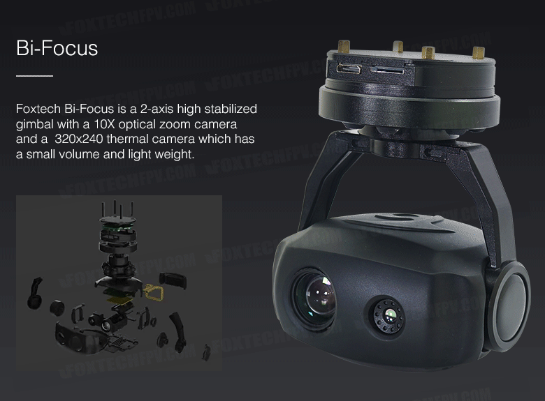 Foxtech BiFocus 10X Optical Zoom 320x240 IR Thermal Camera with 2axis