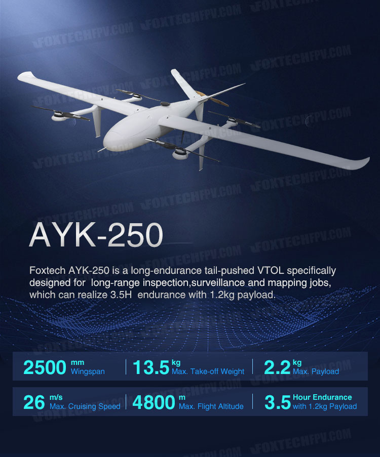 Foxtech AYK-250 long-endurance VTOL inspection and mapping drone